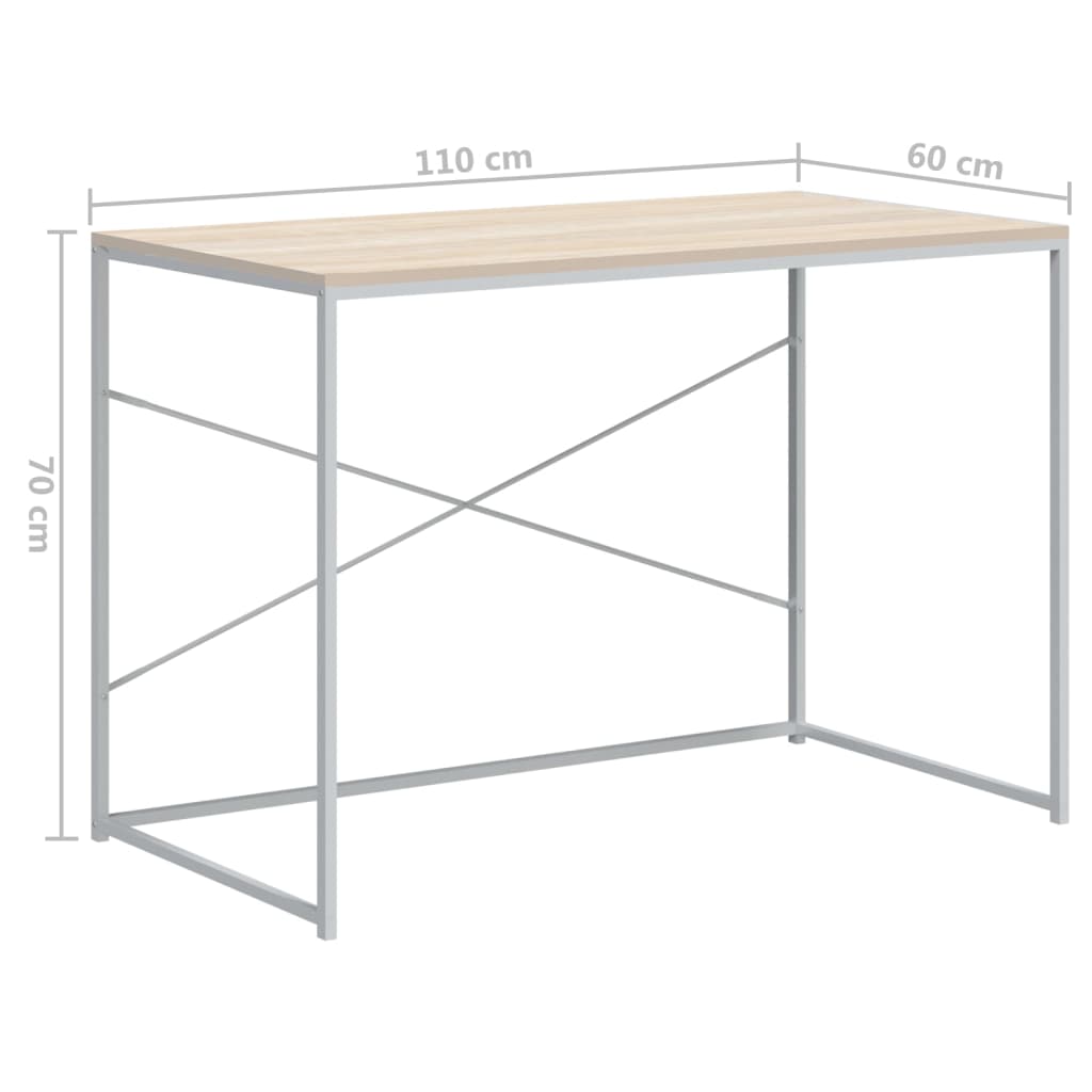 Computertisch Weiß und Eiche-Optik 110x60x70 cm Spanplatte