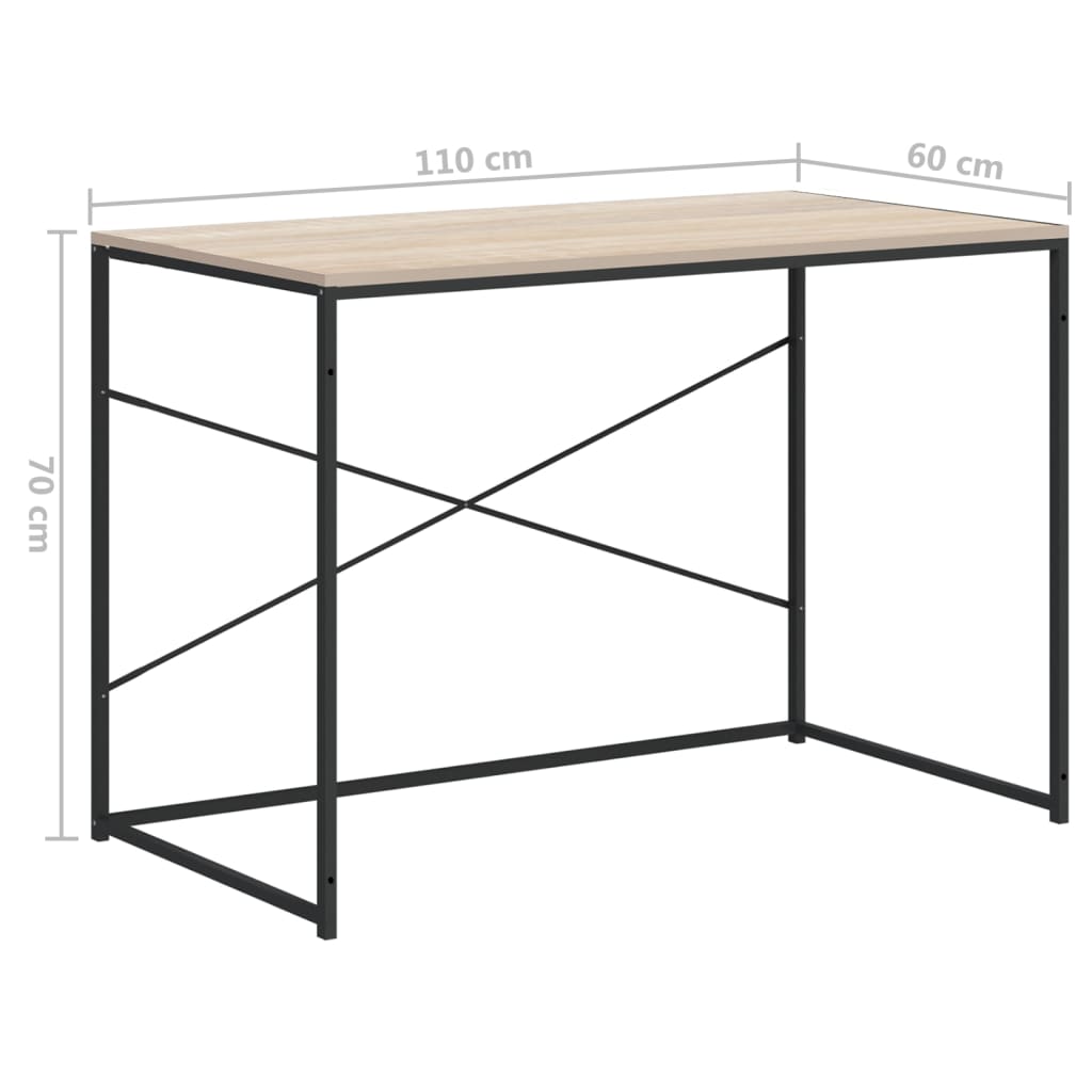 Computertisch Schwarz und Eiche-Optik 110x60x70cm Holzwerkstoff