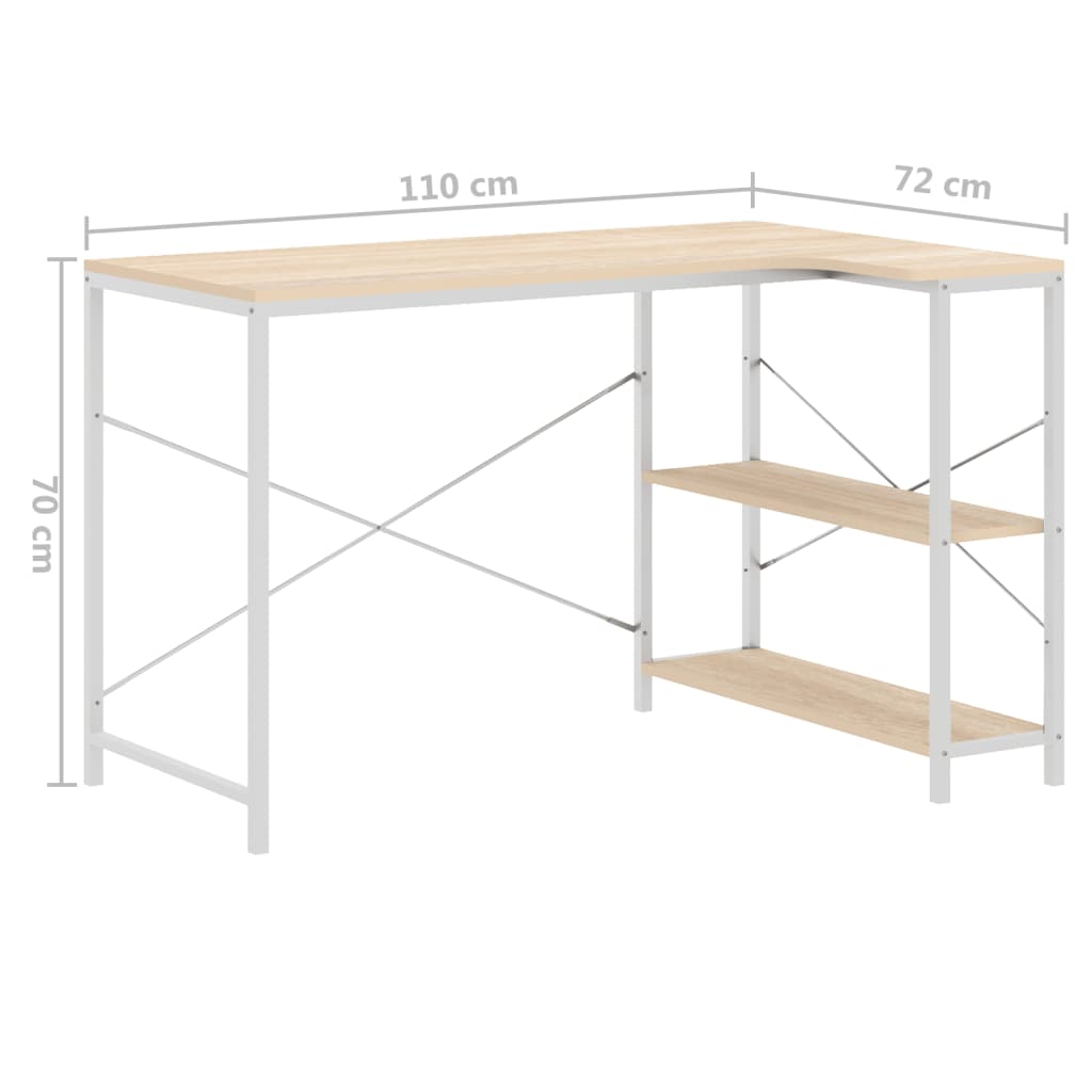 Computertisch Weiß und Eiche-Optik 110x72x70 cm Spanplatte