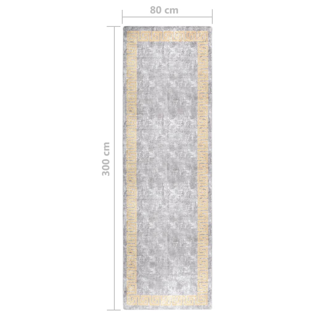 Teppich Waschbar 80x300 cm Grau Rutschfest