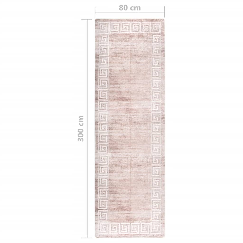 Teppich Waschbar 80x300 cm Beige Rutschfest