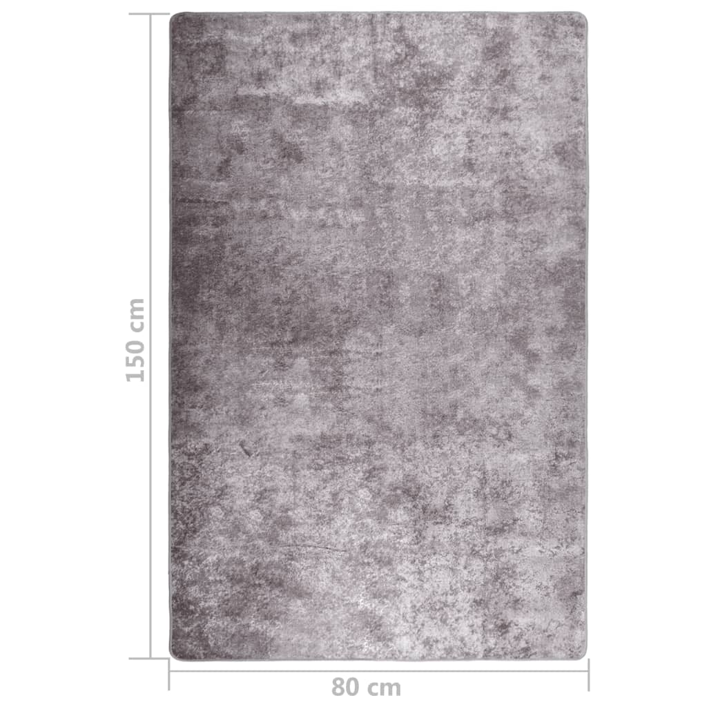 Teppich Waschbar 80x150 cm Grau Rutschfest