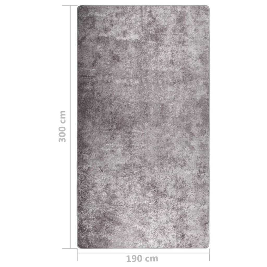 Teppich Waschbar 190x300 cm Grau Rutschfest