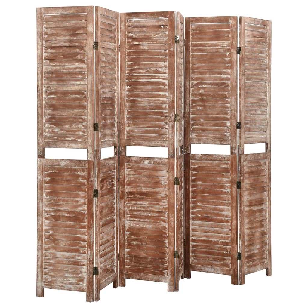 6-tlg. Paravent Braun 210x165 cm Massivholz Paulownia