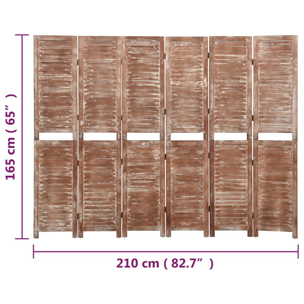 6-tlg. Paravent Braun 210x165 cm Massivholz Paulownia