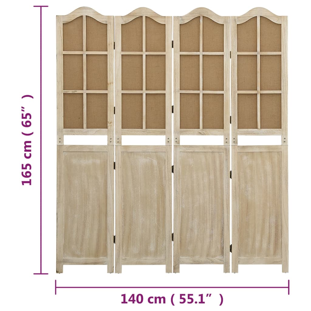 4-tlg. Paravent Braun 140x165 cm Stoff