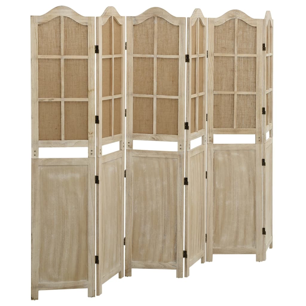6-tlg. Paravent Braun 214x165 cm Stoff