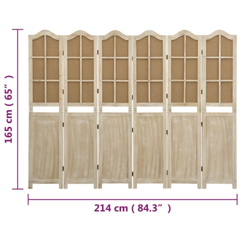 6-tlg. Paravent Braun 214x165 cm Stoff