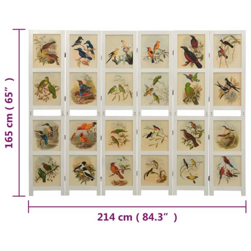 6-tlg. Paravent Weiß 214x165 cm Massivholz Paulownia