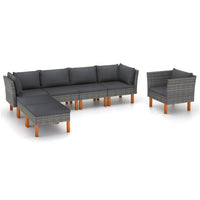 Thumbnail for 7-tlg. Garten-Lounge-Set Poly Rattan und Eukalyptusholz Grau