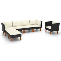 Thumbnail for 7-tlg. Garten-Lounge-Set Poly Rattan Eukalyptusholz Schwarz