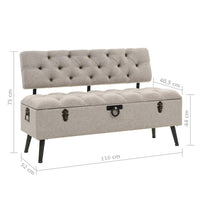 Thumbnail for Sitzbank mit Stauraum und Rückenlehne 110cm Creme Stoff