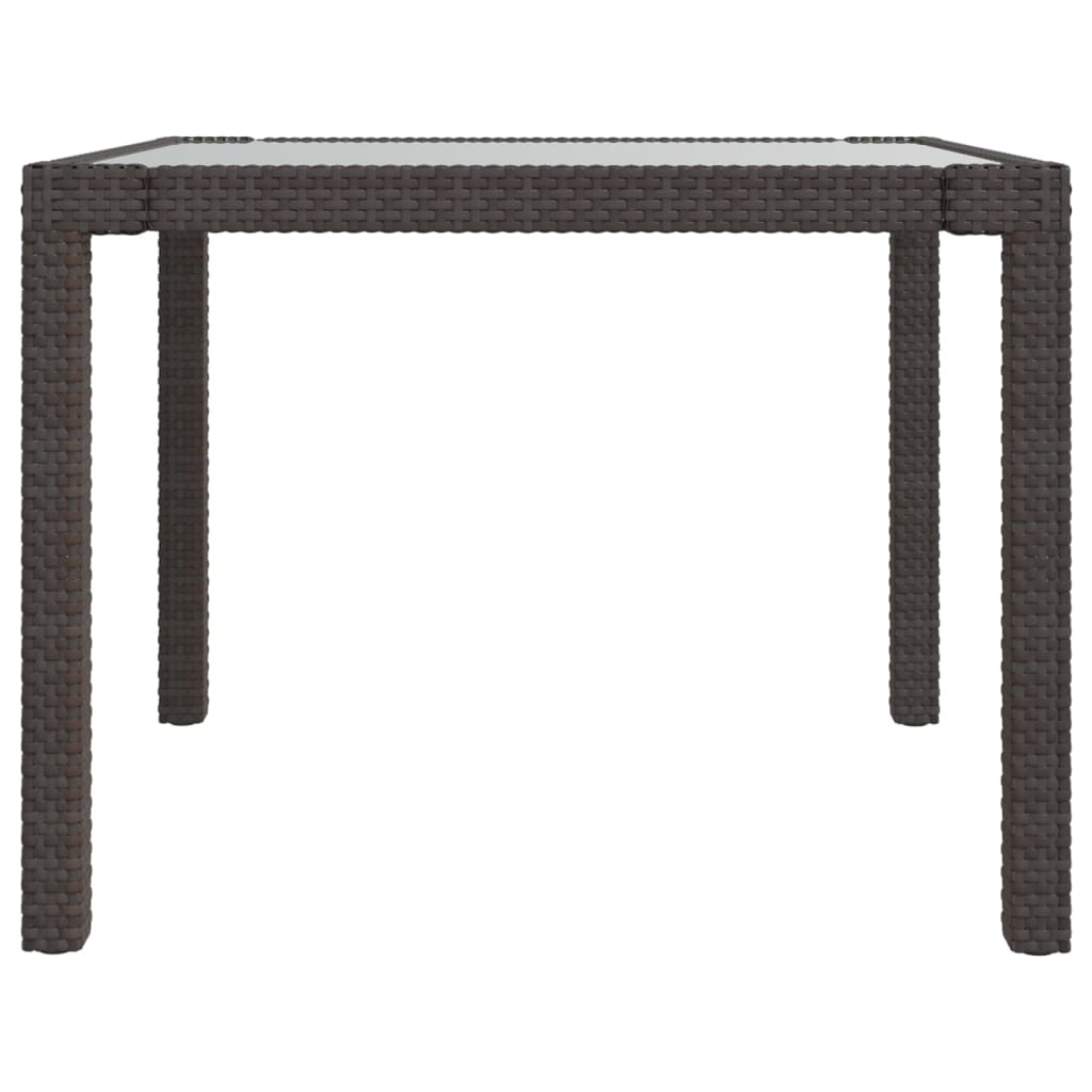 Gartentisch 90x90x75 cm Gehärtetes Glas Poly Rattan Braun