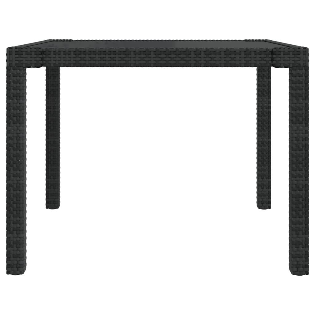 Gartentisch 90x90x75 cm Gehärtetes Glas Poly Rattan Schwarz