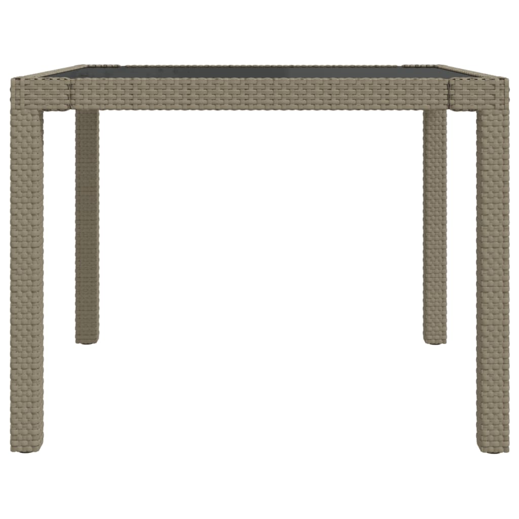 Gartentisch 90x90x75 cm Gehärtetes Glas Poly Rattan Beige