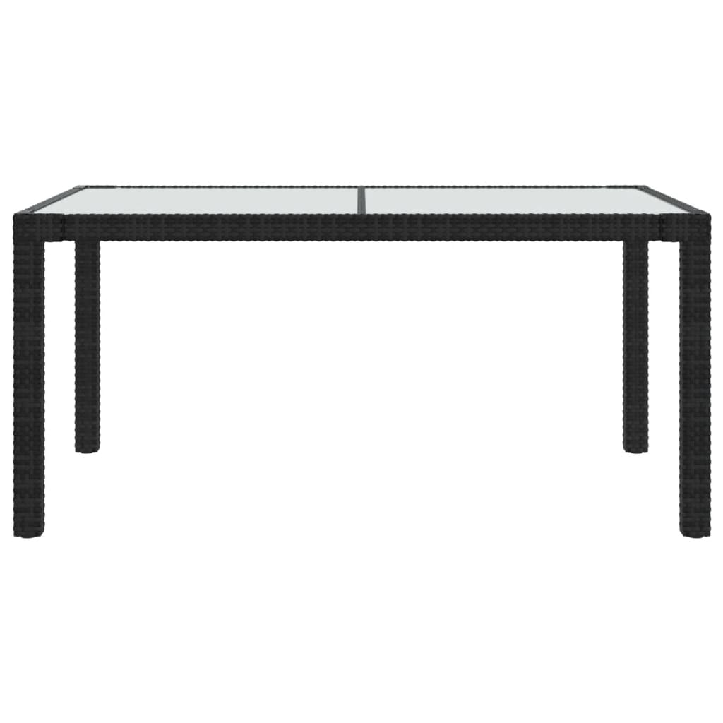 Gartentisch 150x90x75 cm Gehärtetes Glas Poly Rattan Schwarz