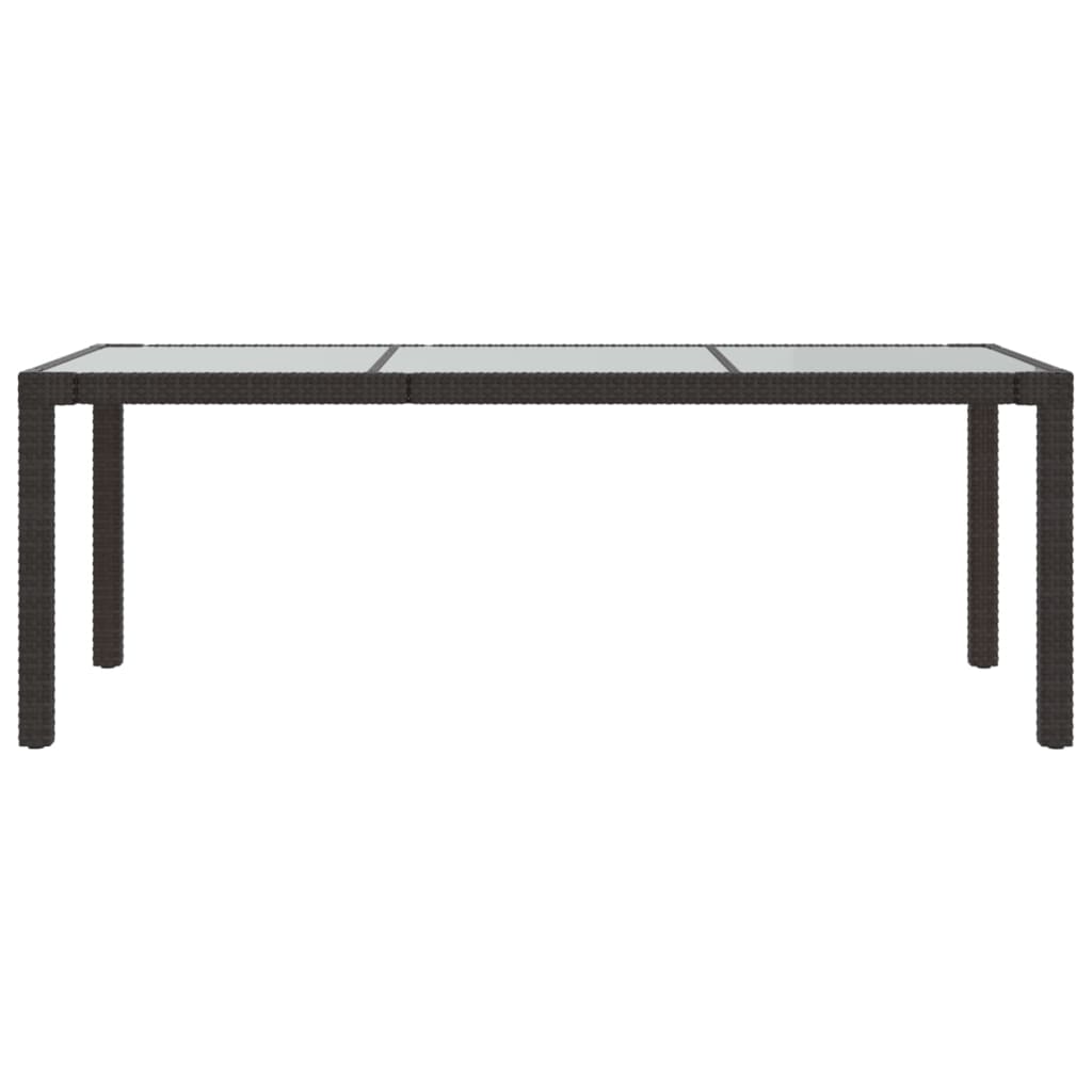 Gartentisch Braun 190x90x75 cm Gehärtetes Glas und Poly Rattan