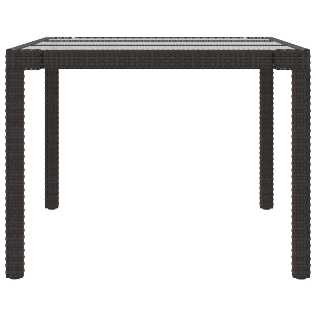 Gartentisch Braun 190x90x75 cm Gehärtetes Glas und Poly Rattan