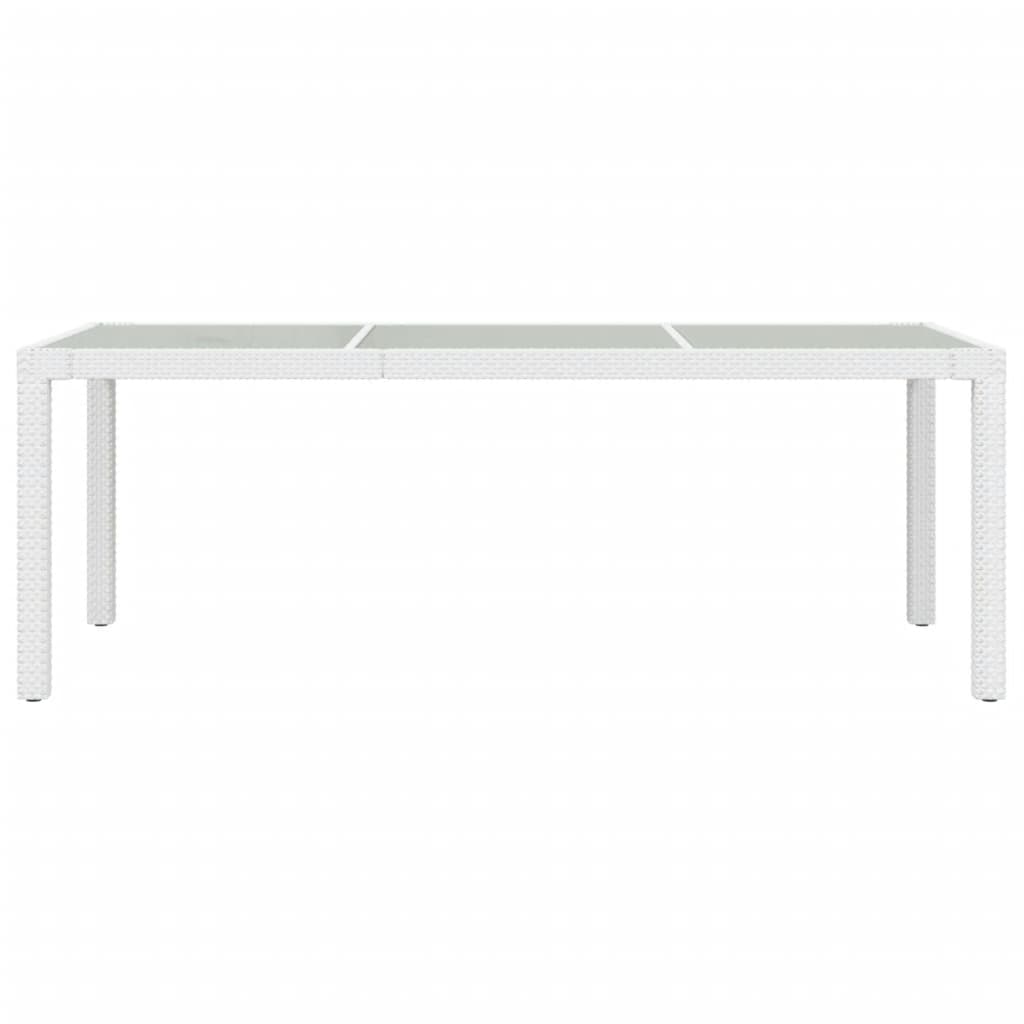 Gartentisch Weiß 190x90x75 cm Hartglas und Poly Rattan