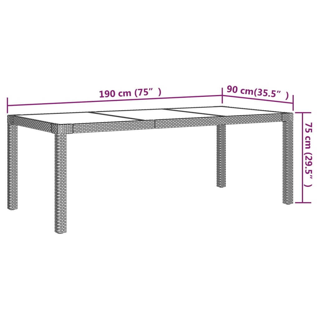 Gartentisch Weiß 190x90x75 cm Hartglas und Poly Rattan