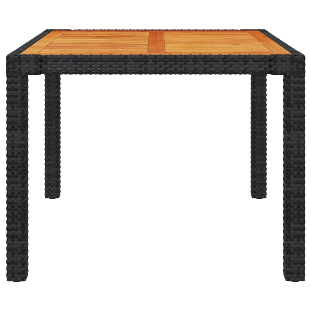 Gartentisch 90x90x75 cm Poly Rattan und Akazienholz Schwarz