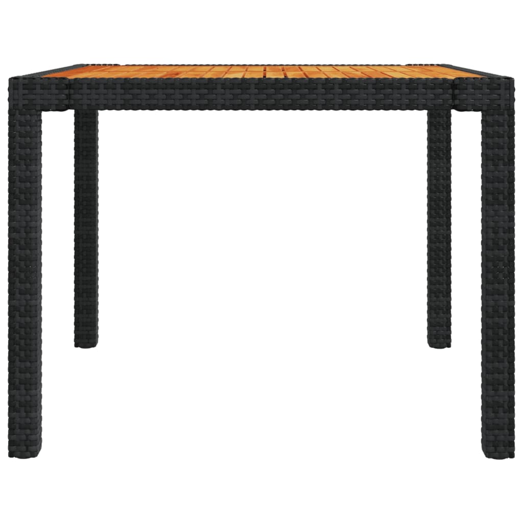 Gartentisch 90x90x75 cm Poly Rattan und Akazienholz Schwarz
