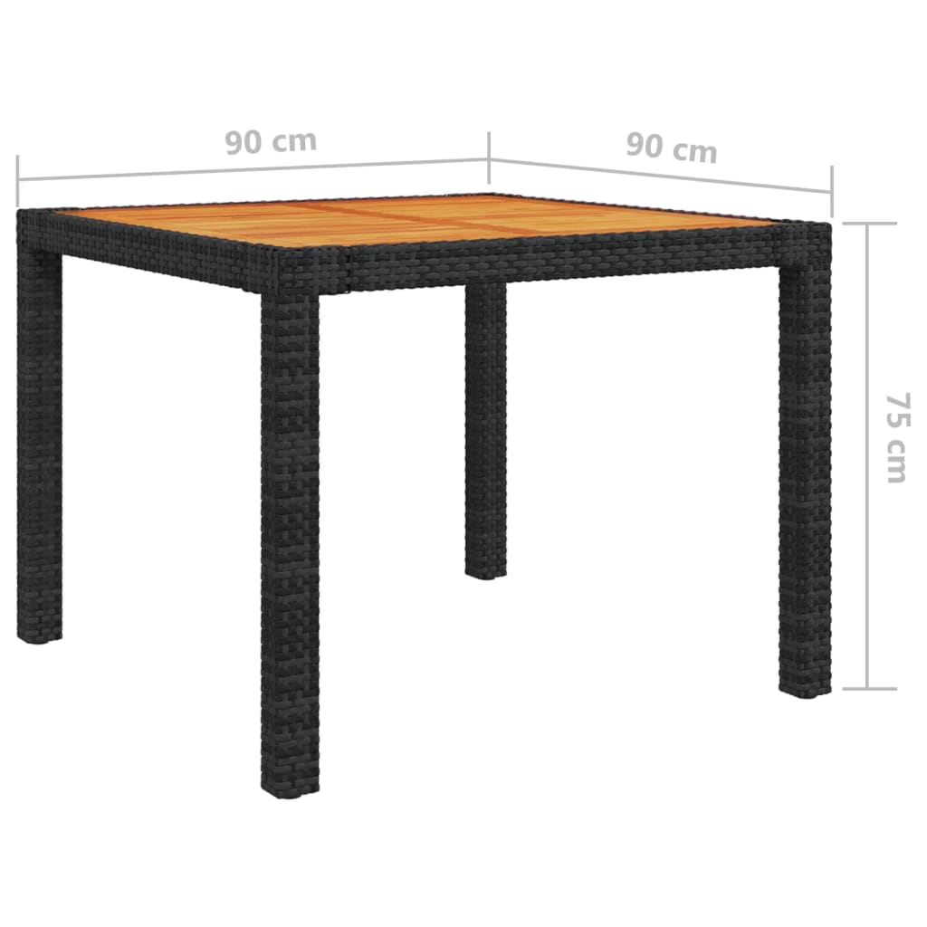 Gartentisch 90x90x75 cm Poly Rattan und Akazienholz Schwarz