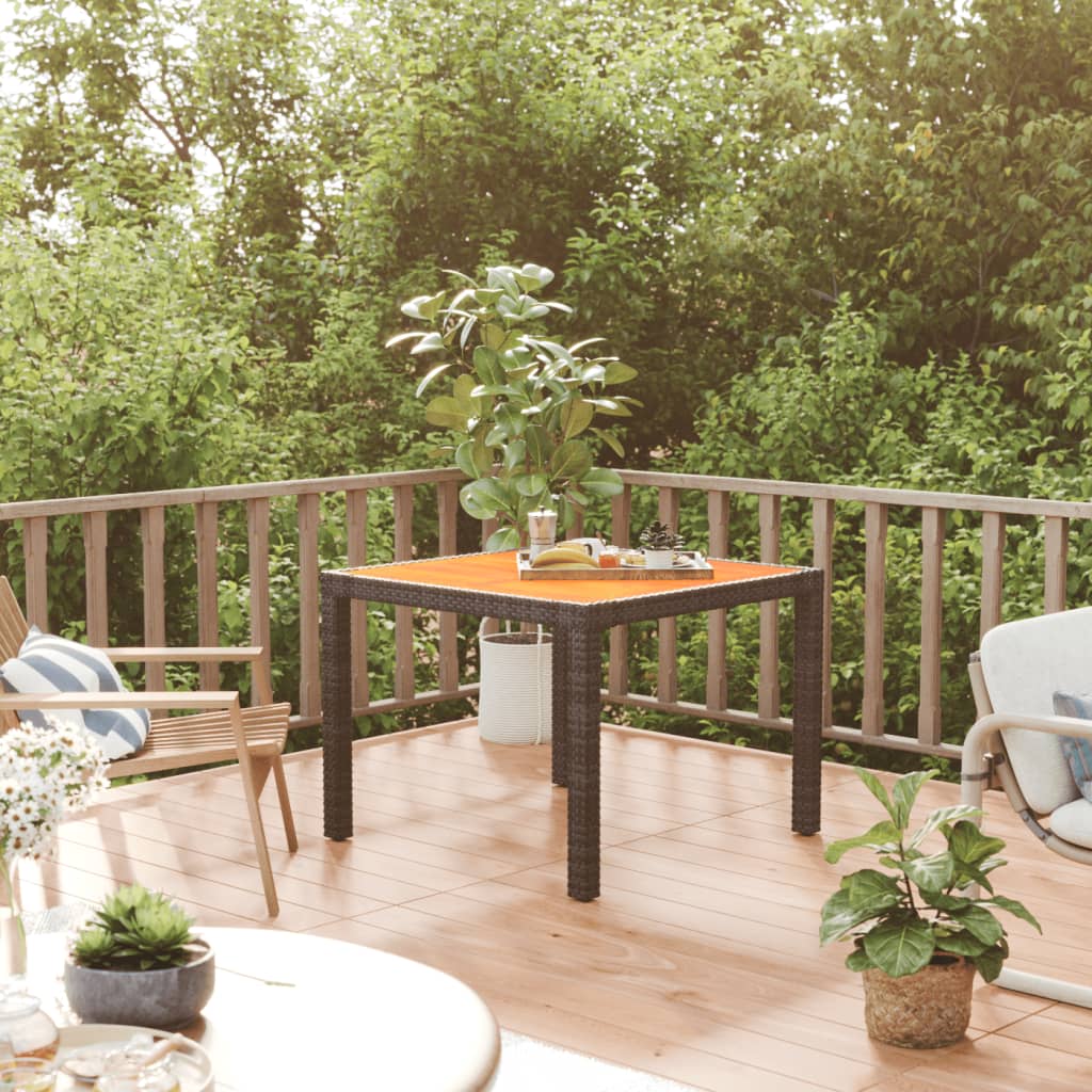 Gartentisch 90x90x75 cm Poly Rattan und Akazienholz Schwarz