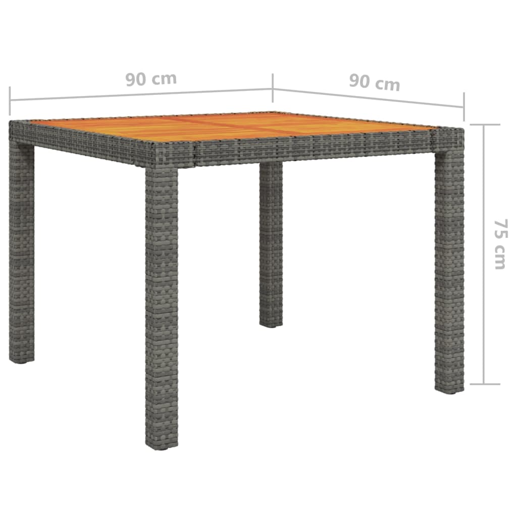 Gartentisch 90x90x75 cm Poly Rattan und Akazienholz Grau