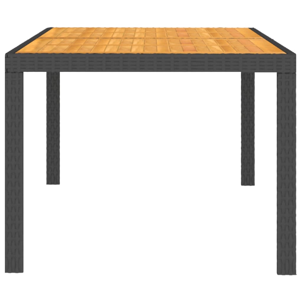 Gartentisch 150x90x75 cm Poly Rattan und Akazienholz Schwarz