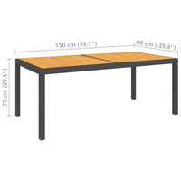 Thumbnail for Gartentisch 150x90x75 cm Poly Rattan und Akazienholz Schwarz
