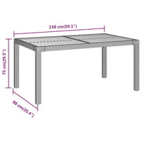 Thumbnail for Gartentisch 150x90x75 cm Poly Rattan und Akazienholz Grau