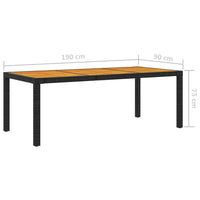 Thumbnail for Gartentisch 190x90x75 cm Poly Rattan und Akazienholz Schwarz