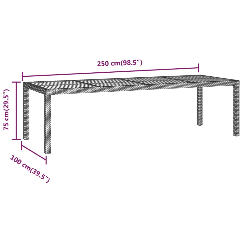 Gartentisch Grau 250x100x75 cm Poly Rattan
