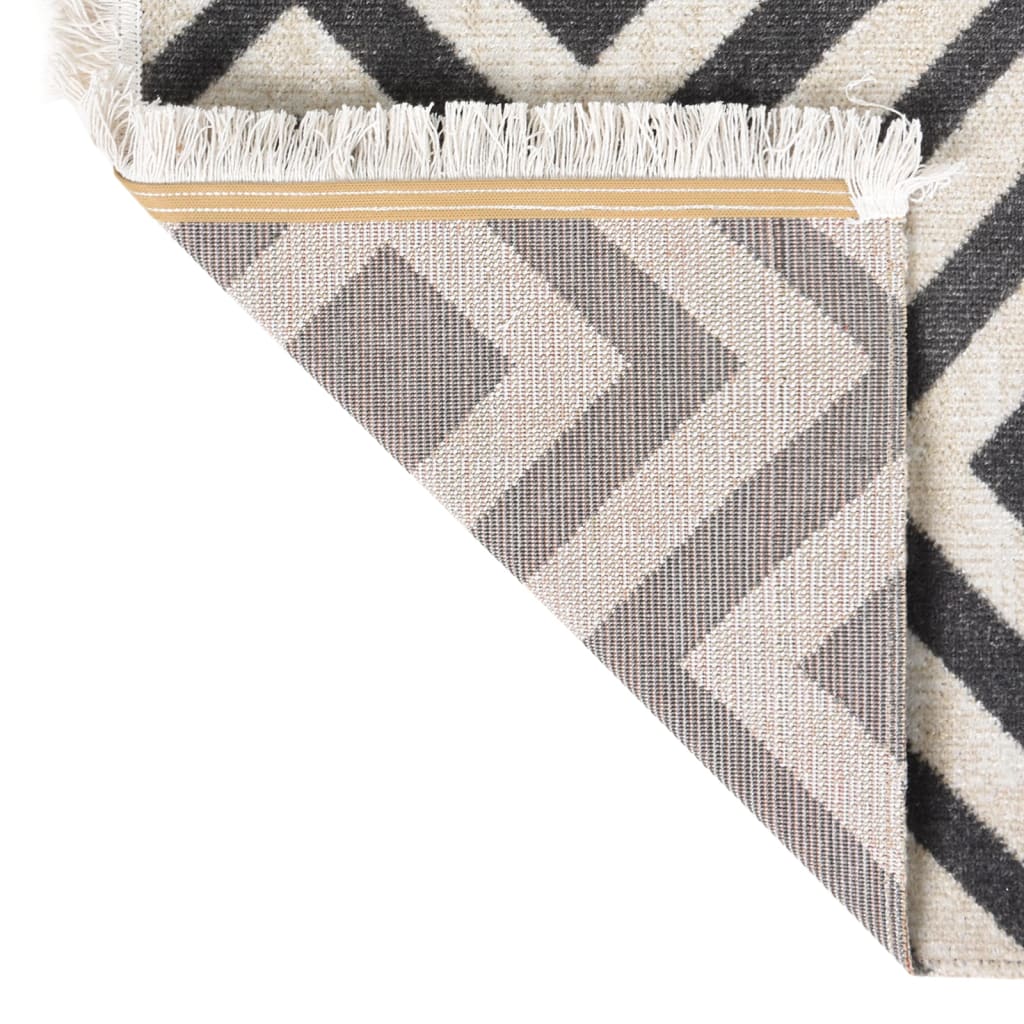Outdoor-Teppich Flachgewebe 115x170cm Hellschwarz und Hellbeige