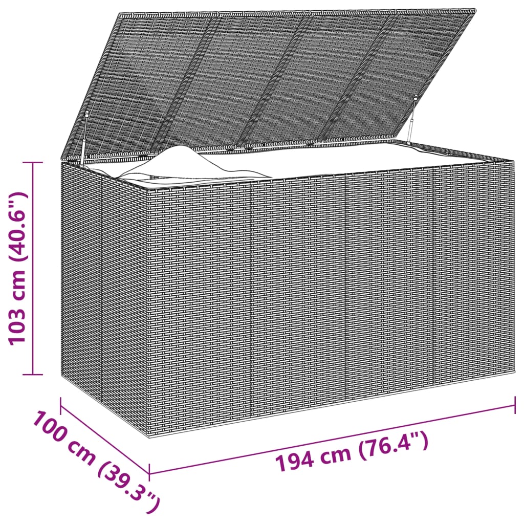 Garten-Kissenbox PE Rattan 194x100x103 cm Grau