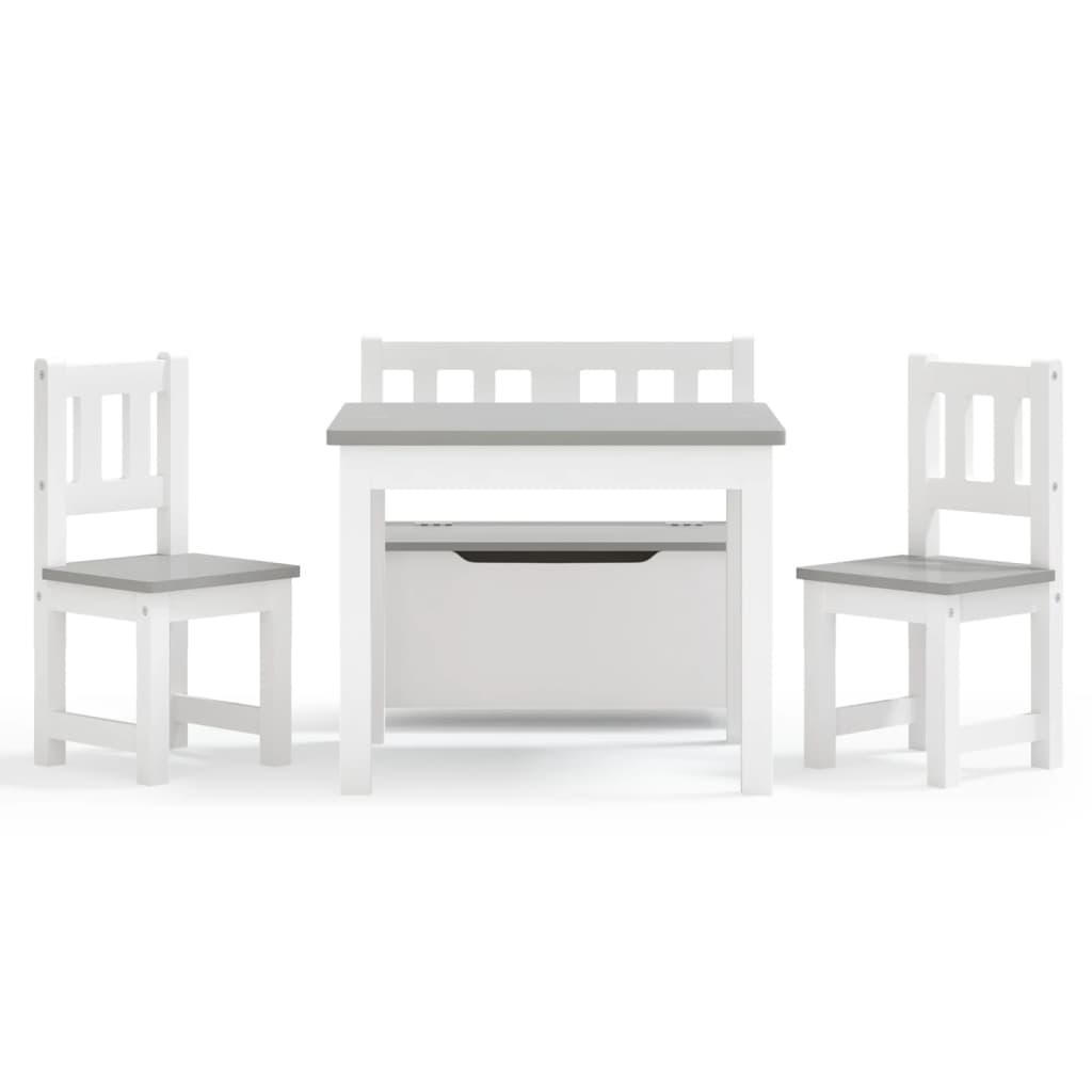 4-tlg. Kindertisch und Stuhl-Set Weiß und Grau MDF