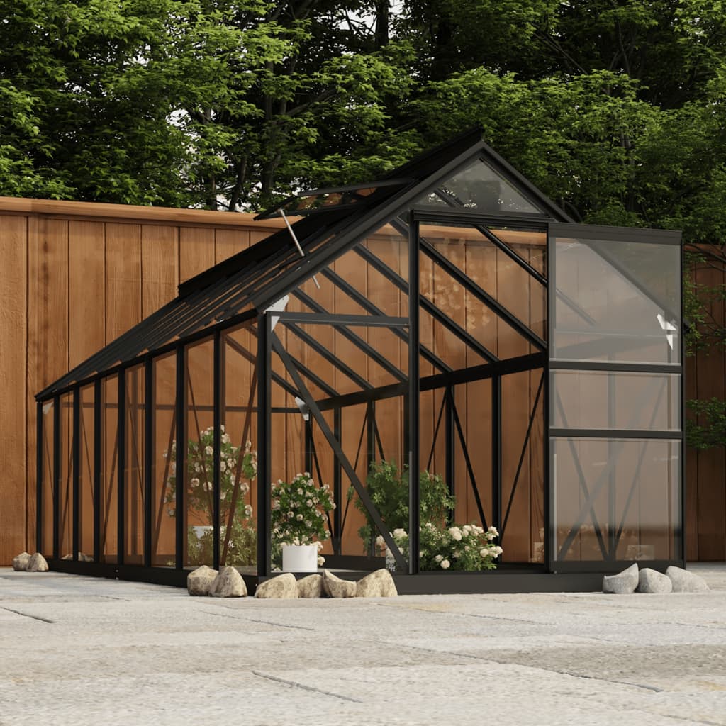 Glas Gewächshaus Anthrazit 155x395,5x191 cm Aluminium