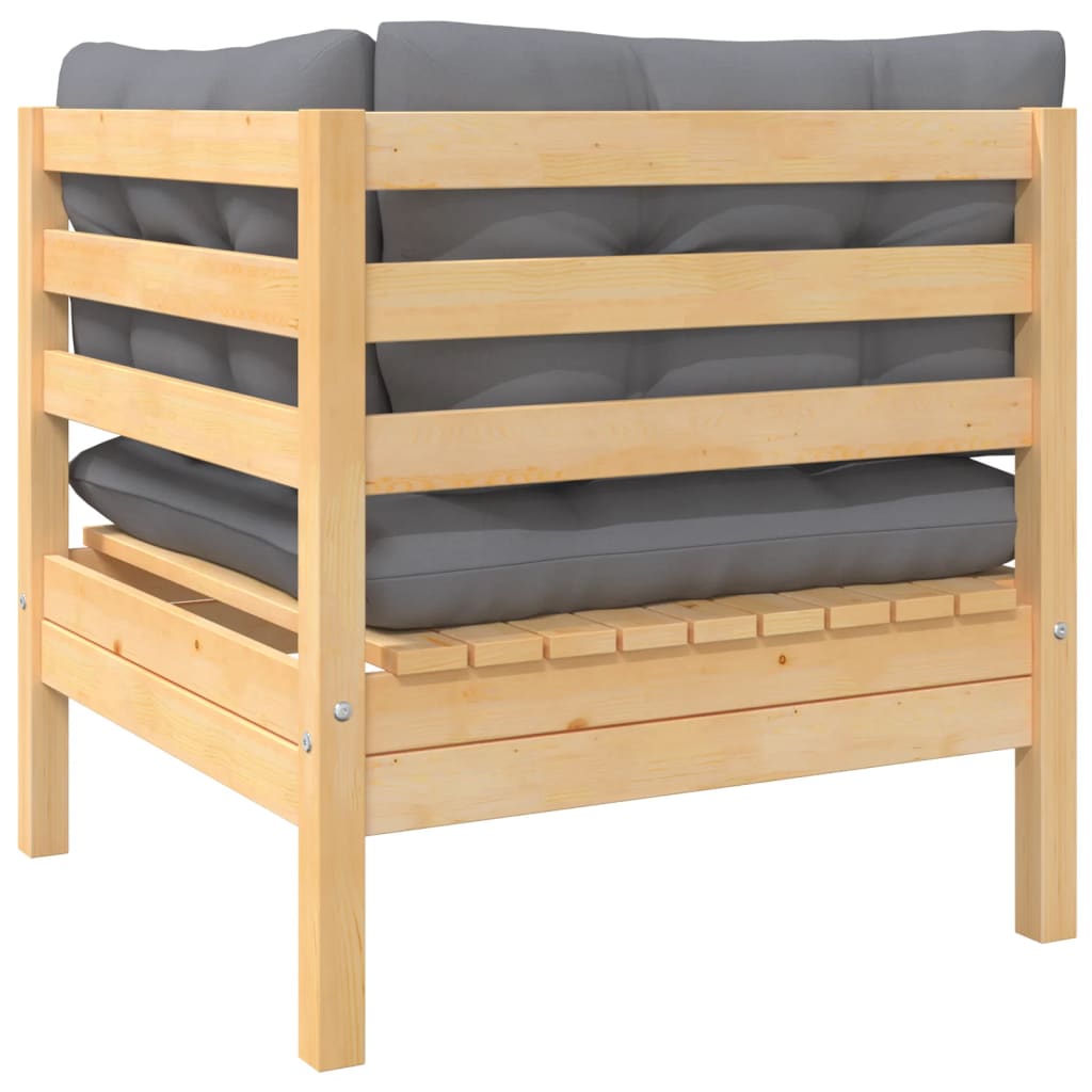 Garten-Ecksofa mit Grauen Kissen Massivholz Kiefer