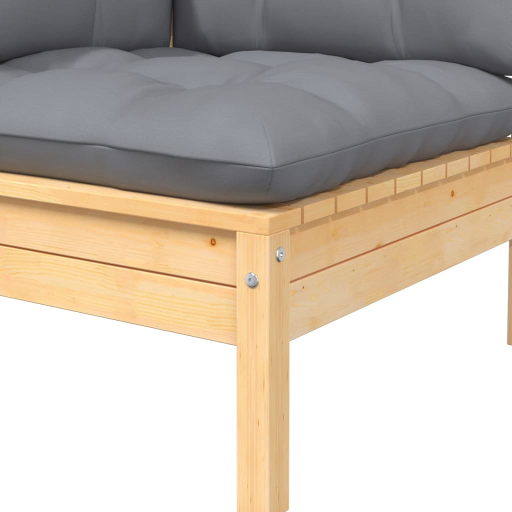 Garten-Ecksofa mit Grauen Kissen Massivholz Kiefer