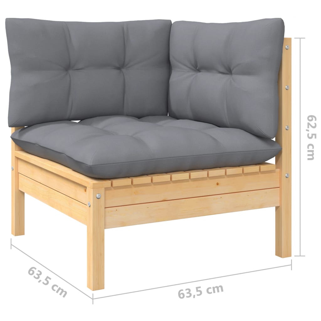 Garten-Ecksofa mit Grauen Kissen Massivholz Kiefer