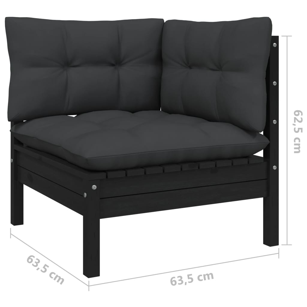 Garten-Ecksofa mit Kissen Schwarz Massivholz Kiefer