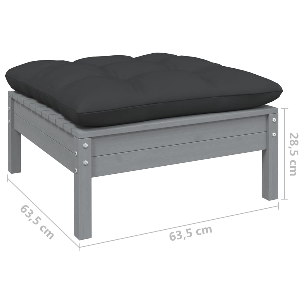 Gartenhocker mit Anthrazit Kissen Grau Massivholz Kiefer
