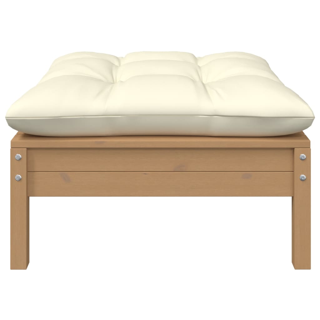 Gartenhocker mit Creme Kissen Honigbraun Massivholz Kiefer