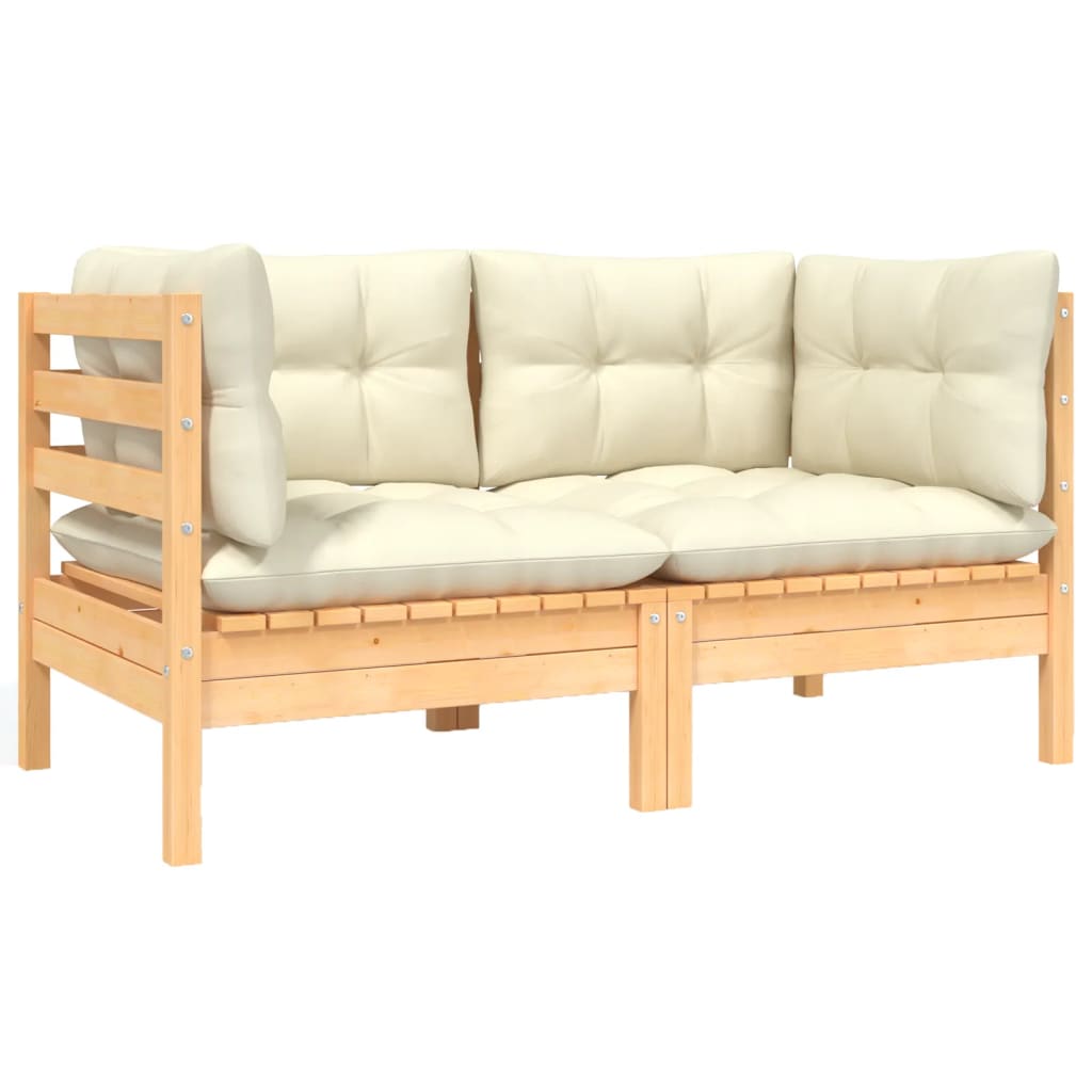 2-Sitzer-Gartensofa mit Creme Kissen Massivholz Kiefer