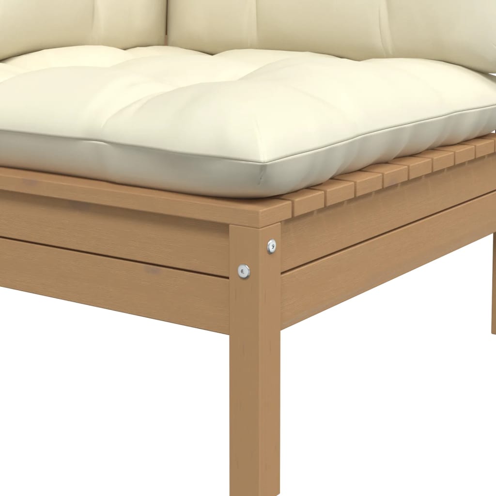 2-Sitzer-Gartensofa mit Kissen Creme Massivholz Kiefer