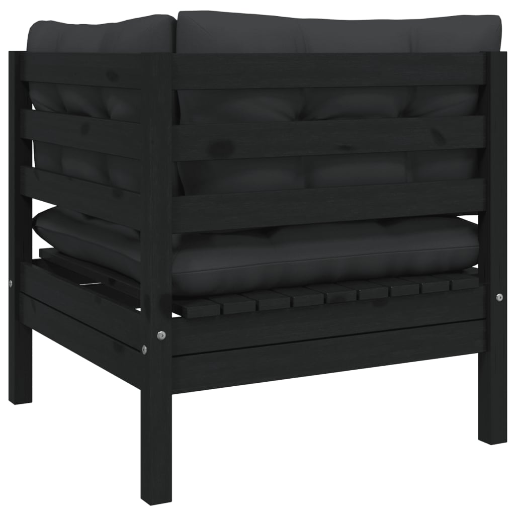 2-Sitzer-Gartensofa mit Kissen Schwarz Massivholz Kiefer