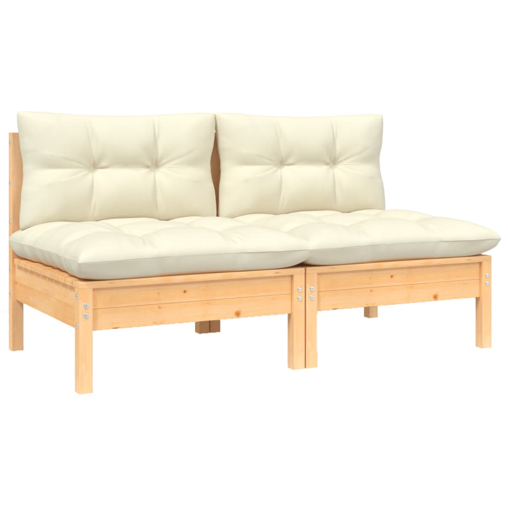 2-Sitzer-Gartensofa mit Creme Kissen Massivholz Kiefer