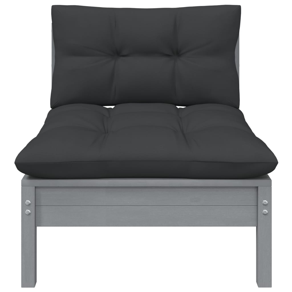 2-Sitzer-Gartensofa mit Kissen Grau Massivholz Kiefer