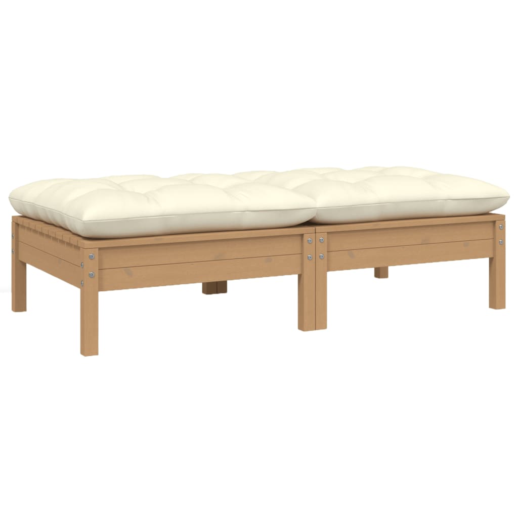 2-Sitzer-Gartensofa mit Kissen Creme Massivholz Kiefer